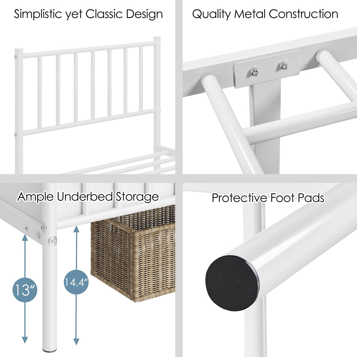 Yaheetech Twin Size Bed Frame Metal Platform Mattress Foundation with Spindle Headboard & Footboard/No Box Spring Needed/14 Inch Underbed Storage/Firm Support Easy Set up Structure, White Yaheetech