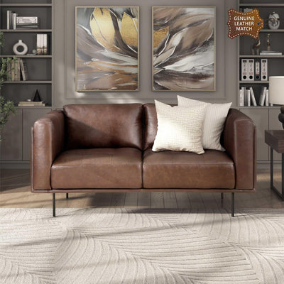 Lexicon Leather Loveseat Sofa, Top Grain Leather Sofa, Modern Couch, Oversized Sofa with Solid Wood Frame and Metal Legs, Couch Leather Sofas for Living Room, Bedroom, Office, 2-Seater Loveseat, Brown
