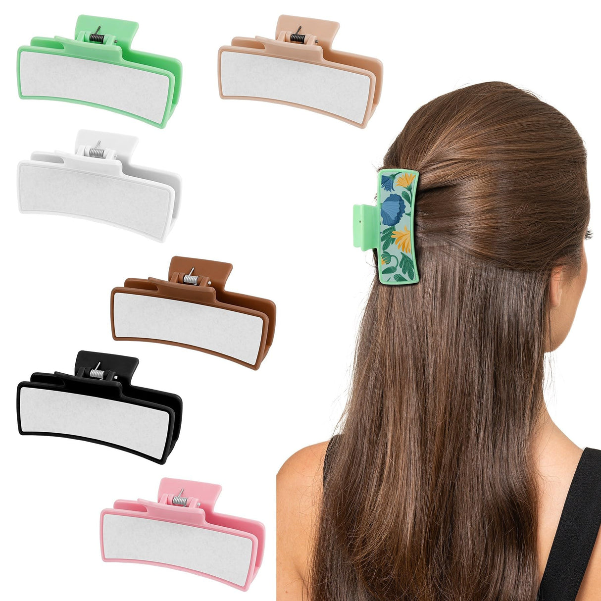 Framendino, 6 Pack Sublimation Hair Claw Clip Blanks Non Slip Hair Clips for DIY Hair Clips Rectangle 6 Colors Framendino