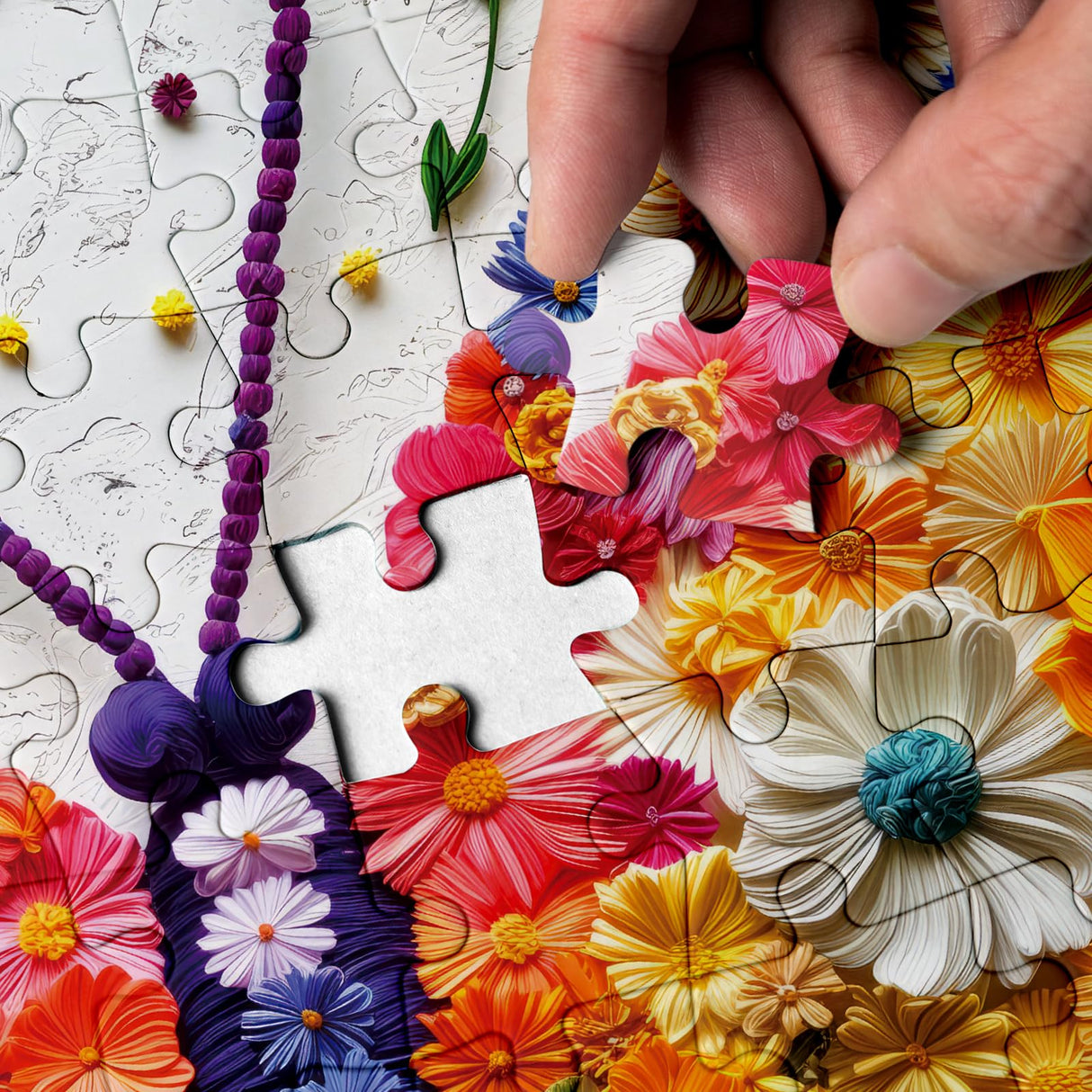 Blossom Wings Jigsaw Puzzle 1000 Piece for Adult, Colorful Flower Butterfly Jigsaw Puzzles Impossible Art, Pretty Aesthetic Challenging Puzzles Larkipuzz