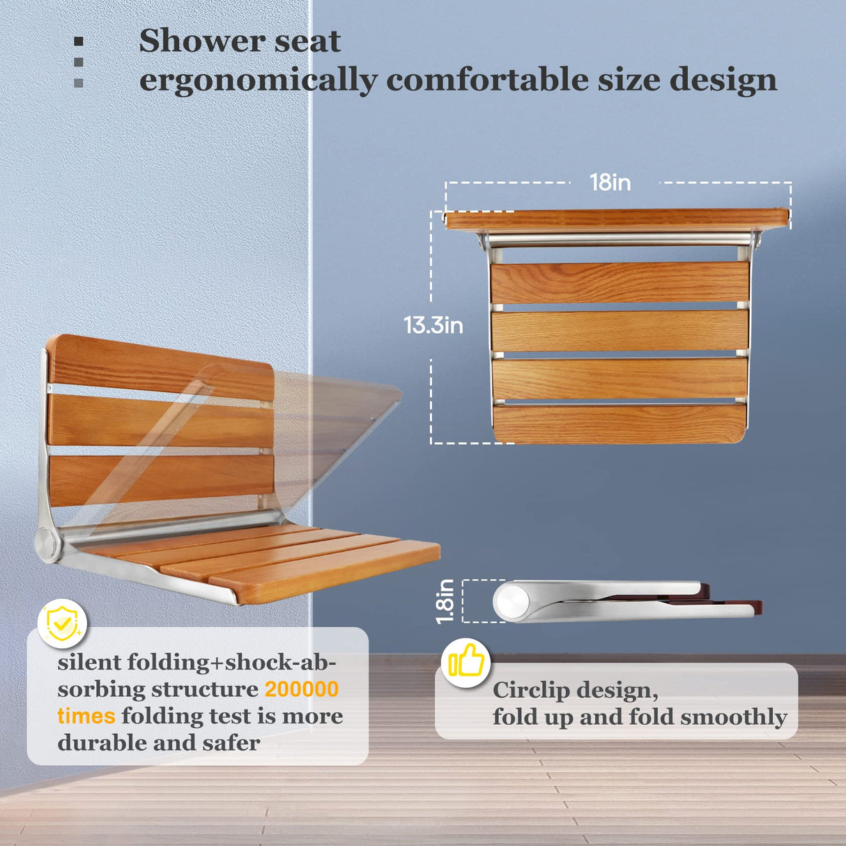 Folding Teak Shower Seat Wall Mounted,Fold Down Shower Seat,Foldable Shower Bench,Home Care Teak Shower Seat Bench for Inside Shower,Folding Shower Seat Bench,Wall Mount Shower Seat for Christmas Flngr