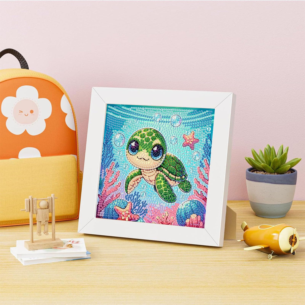 Sea Turtle Diamond Art Painting Kits for Kids with Frame, Turtle Diamond Art for Kids Ages 4-8-12 with Frame, Easy Small Cute Animal Gem Painting Kit for Gift Home Wall Decoration (7x7 inch) Arttoplus