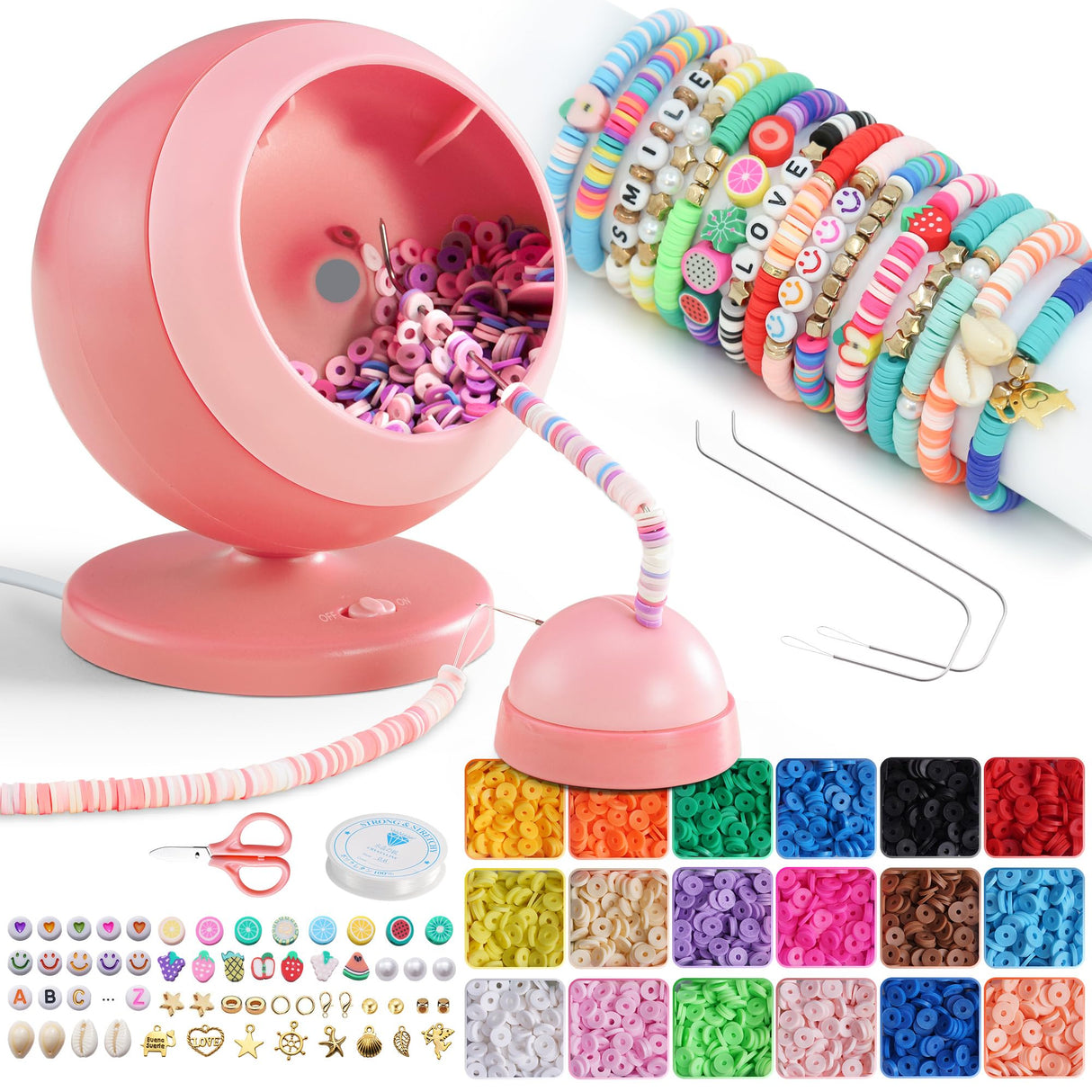 ETUDAW Electric Bead Spinner for Jewelry Making, 4500 PCS Clay Beads for Necklaces and Bracelets, Beginner Bracelet Making Kit, DIY Arts and Crafts Birthday Gifts(Pink) ETUDAW