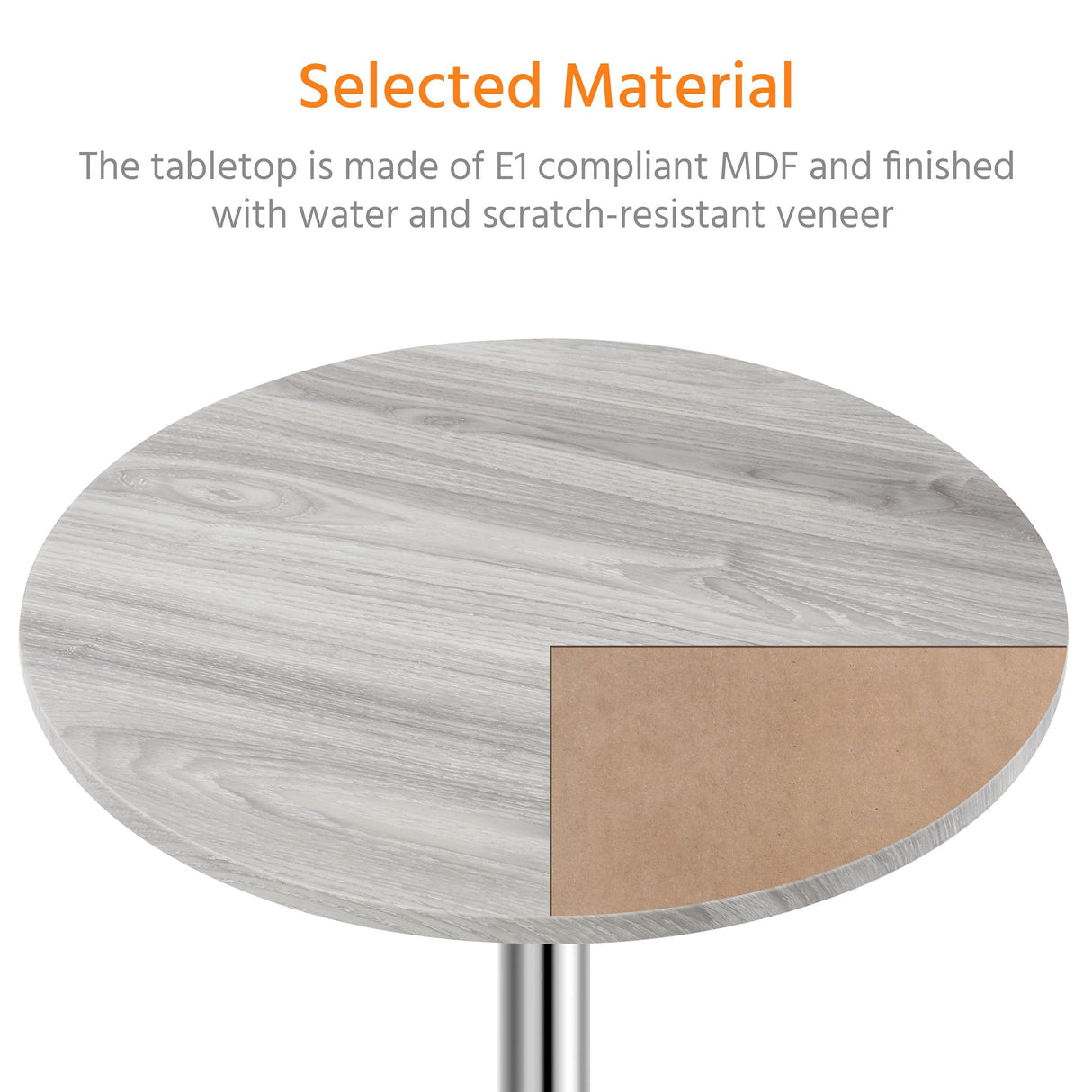 Topeakmart Height Adjustable Round Pub Table 360° Swivel Counter Bar Tables Bistro Tall Cocktail MDF Top, Grey Topeakmart