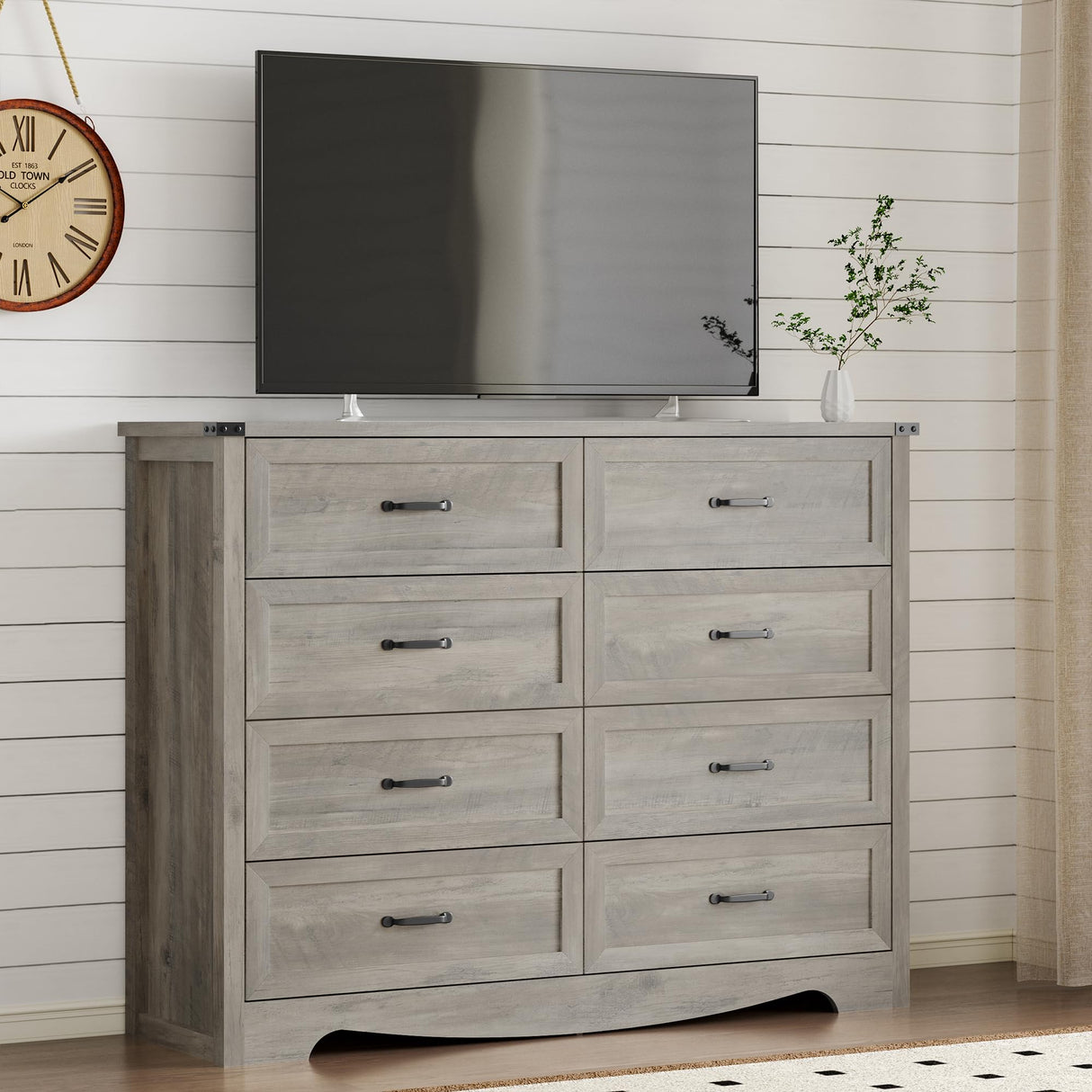 BORNOON 8-Drawer Dresser for Bedroom, Modern Wooden Chest of Drawers with Metal Handles, Anti-Tipping Design, Sturdy and Stable Storage Organizer for Living Room, Entryway, Home Office, Standard BORNOON