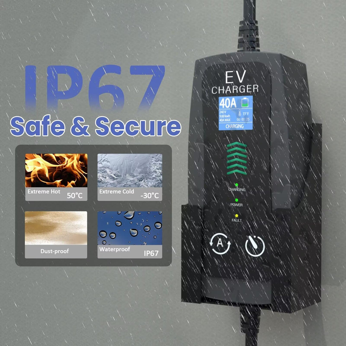 EP Level 2 Portable EV Charger, 16-40 Amp, 240V, 25ft Cable, Fast Charging Station for All EVs, NEMA 14-50P Plug, Upgraded Portable Electric Vehicle Charger EP