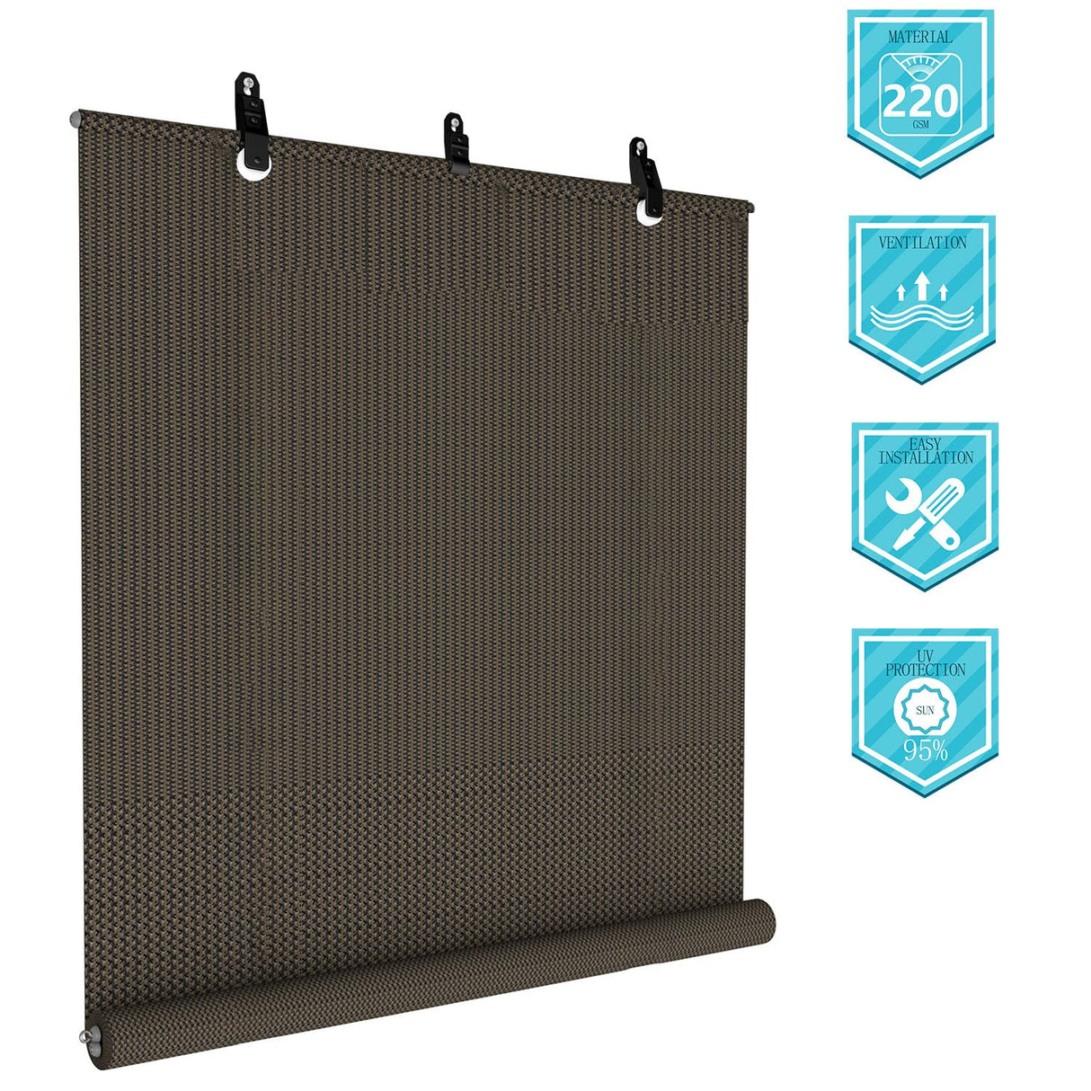 Coarbor Outdoor Roll up Shades Blinds for Porch Patio Shade Exterior Roller Shade Privacy Shade Screen for Deck Pergola Gazebo Brown 8'W x 6'H COARBOR