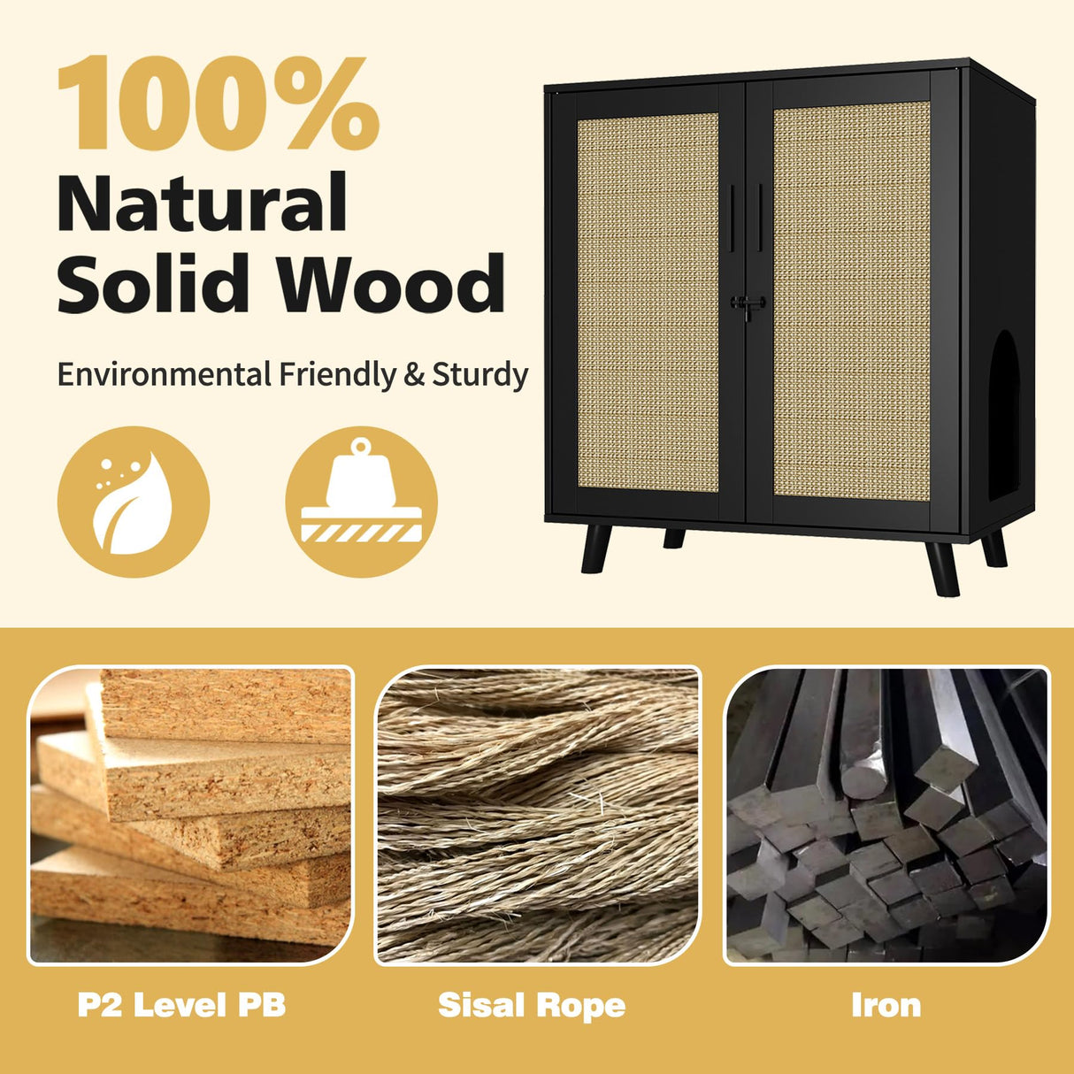 MOOLIVE Cat Litter Box Enclosure, Hidden Cat Litterbox Furniture with Storage, Wooden Cat House with Adjustable Shelf and Cat Scratcher Mats, Cat Washroom for Bedroom, Living Room, Black MOOLIVE