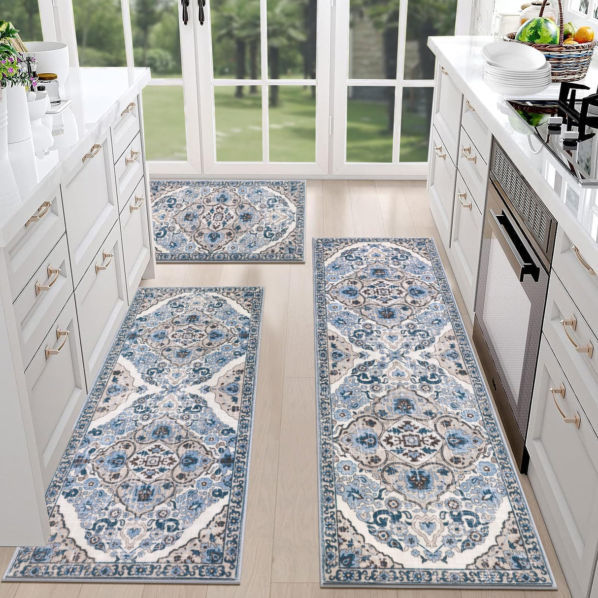 HEBE Farmhouse Kitchen Rugs Sets of 3 Non Slip Washable Boho Kitchen Rugs and Mats for Floor Kitchen Runner Rug Floor Carpet for Kitchen, Laundry, Hallways HEBE RUGS