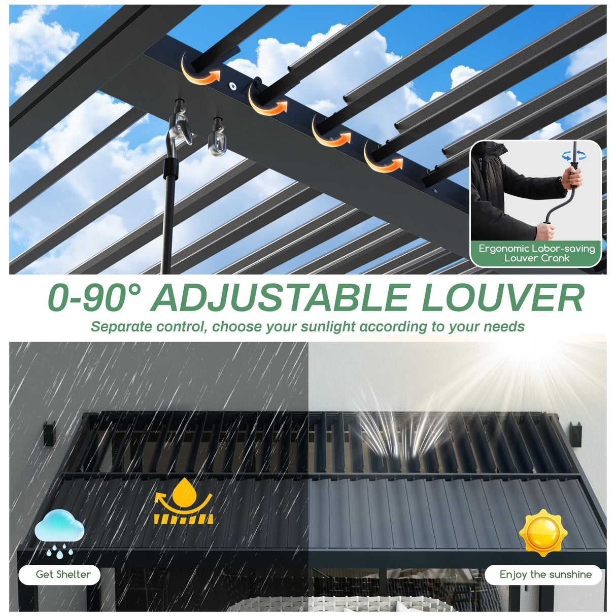 LVUYOYO Outdoor Louvered Pergola 10' x 10' with LED String Lights, Aluminum Pergola with Adjustable Roof, Waterproof Metal Gazebo for Patio, Backyard, Garden, Deck (10x10FT with Lights) LVUYOYO