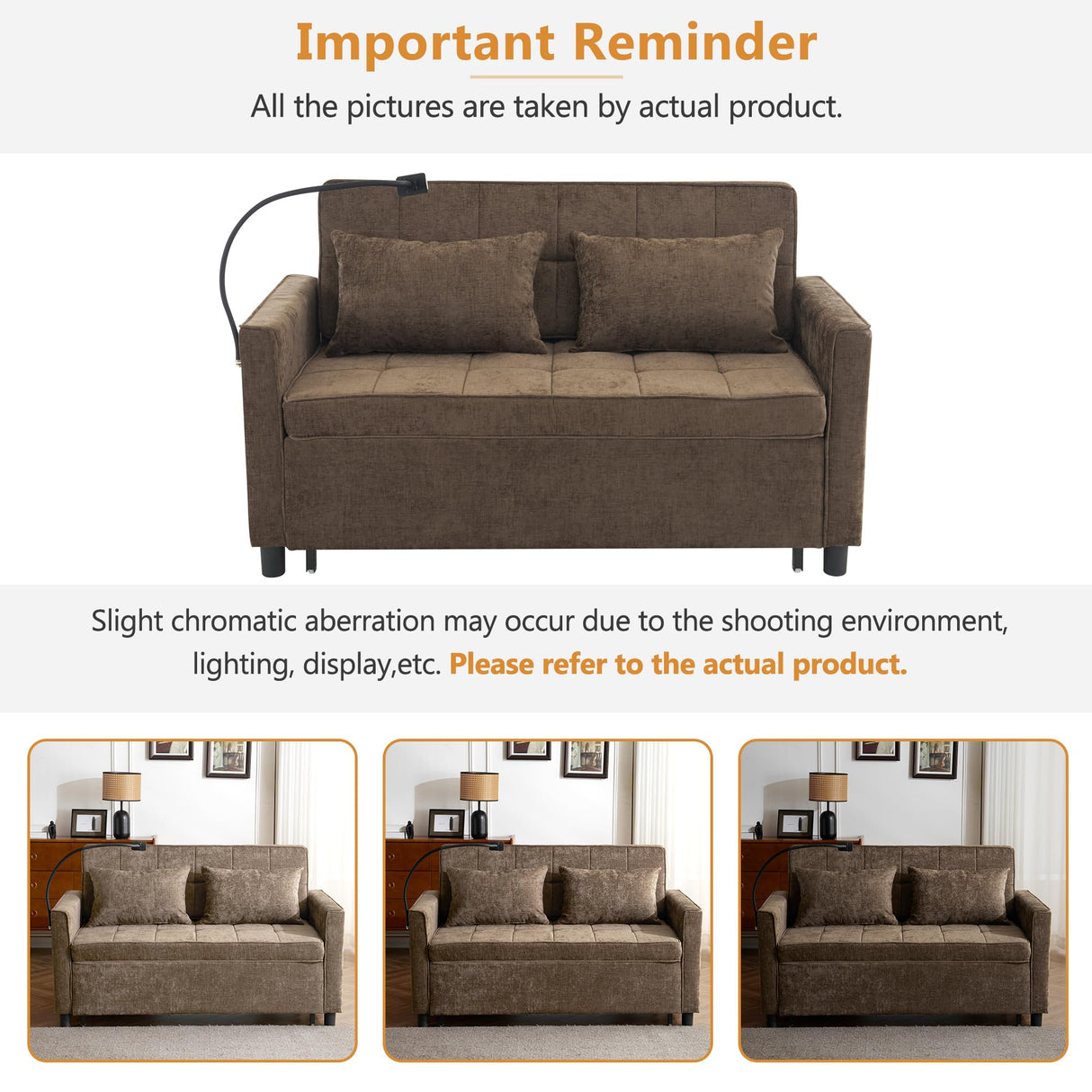 Anwick Modern 56.9" Convertible Sleeper Sofa Bed, 3 in 1 Comfy Velvet Loveseat Sleeper Chair Bed,Adjustable Backrest,Two USB Ports and Phone Holder,Pull Out Couch,Loveseat,Sectional Sofa Bed (Brown) Anwick
