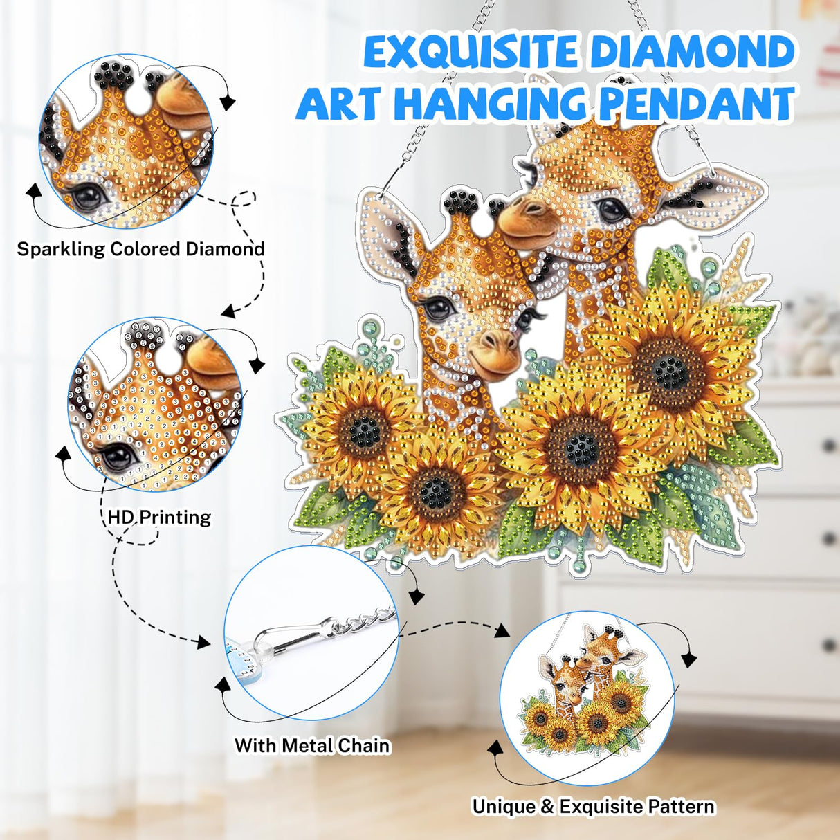 Bowetile Giraffe Hanging Diamond Art Painting Kits for Adults Beginners, 5D Sunflower Special Shape Diamond Art Kits, Crystal Rhinestones Diamond Gem Art Painting for Home Wall Decor, New Home Gifts Bowetile