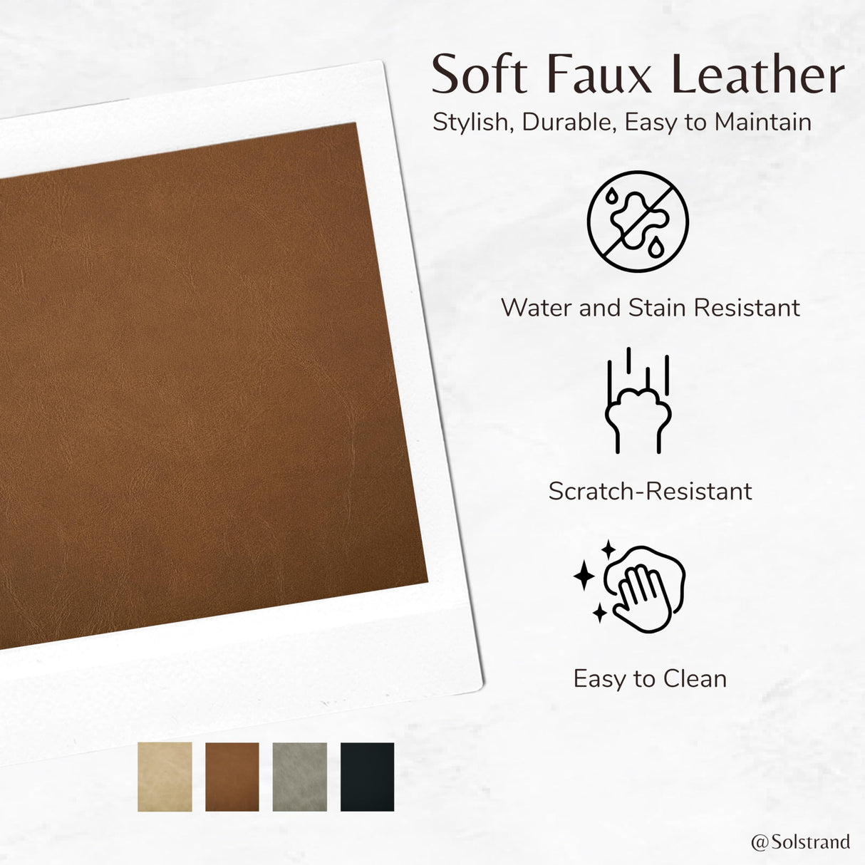 Solstrand Saddle Bar Stools Set of 3,Counter Height Bar Stools for Kitchen Counter Farmhouse Modern Faux Leather Barstools with Upholstered Backless Seat and Solid Metal Legs, 26" Bar Chairs, Brown Solstrand