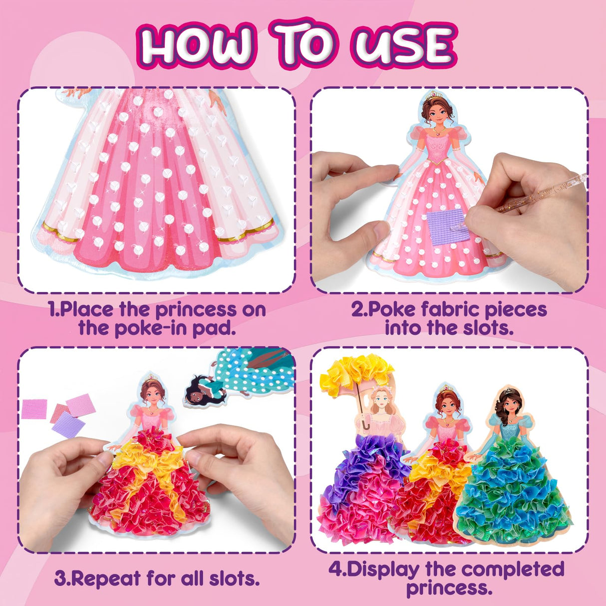 JolliBrix Poke in Kits for Girls - Princess, Arts and Crafts for Kids, Tufting Kit for Kids, Toys for Girls Ages 4 5 6 7 8+, Mess Free Art Activity, Great Gift for Birthday, Christmas JolliBrix