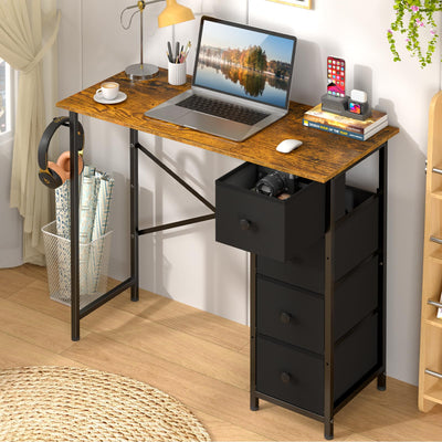 DAOUTIME Computer Desk with 4 Fabric Drawers, 35.4 Inch Small Home Office Writing Desk, Simple Table PC Desk for Small Places, Kids Girls Teen Study Writing Desk for Bedroom Dorm Rustic Brown