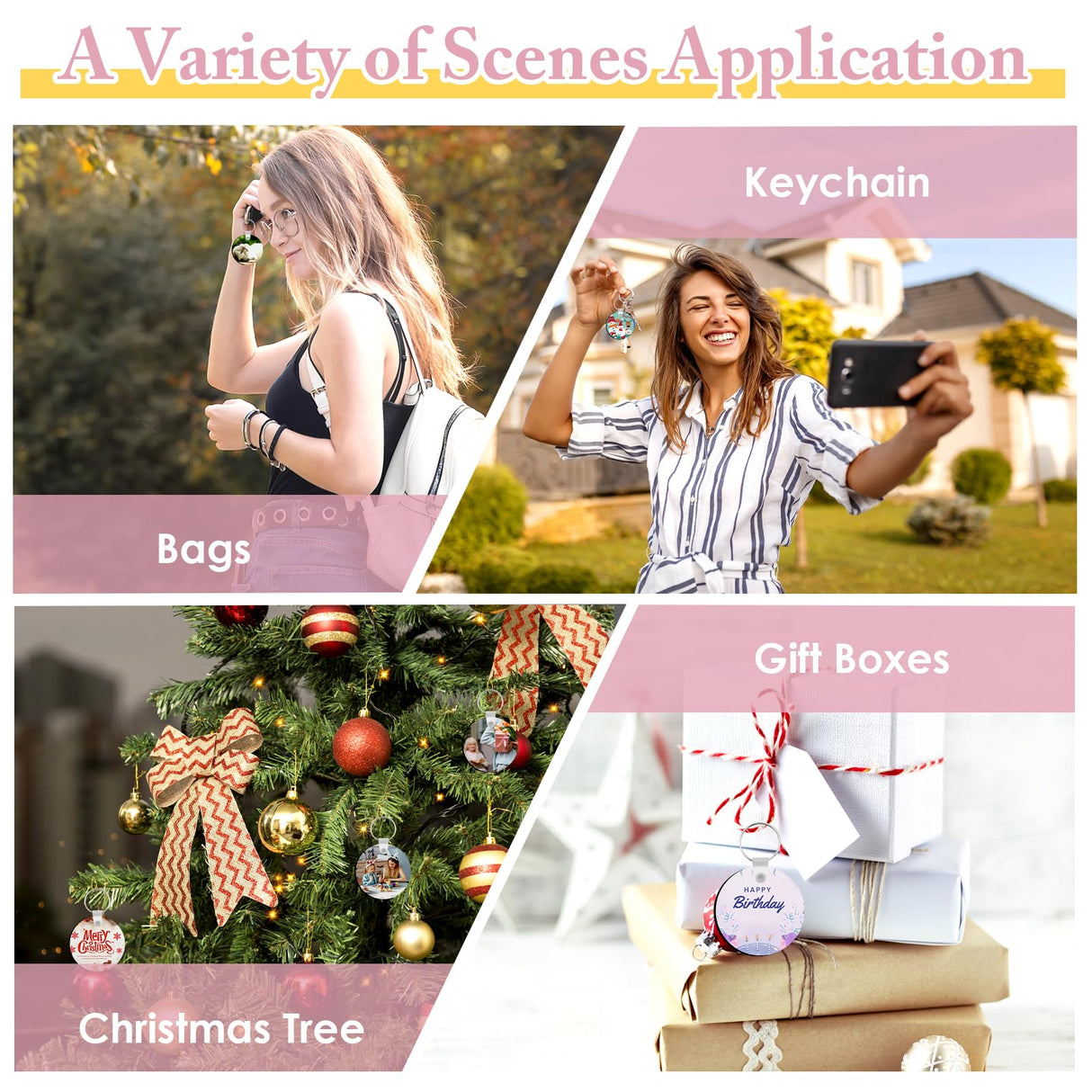 SPOKKI 180 Pieces Sublimation Keychain Blanks Bulk, Double Side Heat Transfer Sublimation Ornament Blanks Blanks, 60 Sets Keychain Rings and Jump Rings for DIY Keychain Crafting (Round) SPOKKI