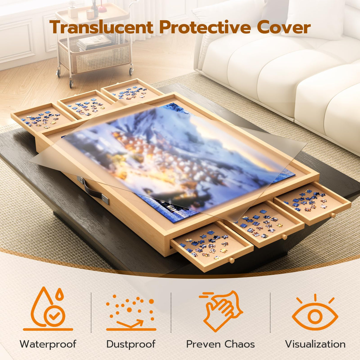 27.7" H Tall Puzzle Table with 6 Drawers, 1500 Pieces Jigsaw Puzzle Board with Folding Legs & Protective Cover - 34" x 26" Portable Table for Adults upvercy