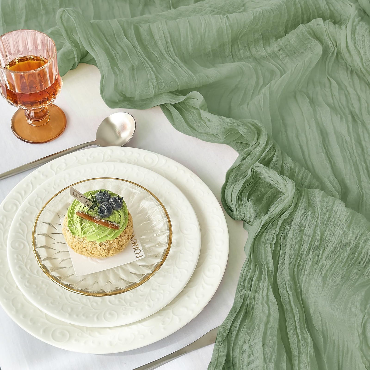 IVAPUPU 2 Pcs Cheesecloth Christmas Table Runner - 10ft Sage Green Boho Gauze Cheese Cloth Table Runners for Baby Shower Decoration Wedding Party Summer Garden Farmhouse IVAPUPU