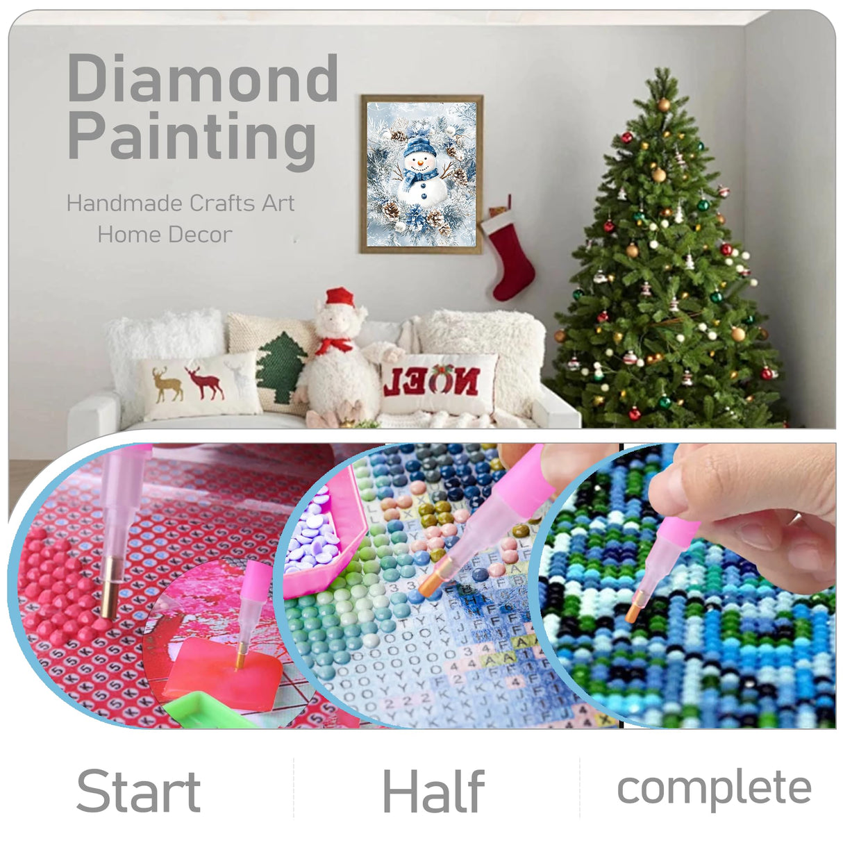JOASURA Christmas Diamond Art Kits for Adults,DIY Snowman Diamond Painting Round Full Drill 12x16in,5D Diamond Dots Art for Beginning Xmas Home Wall Decor JOASURA