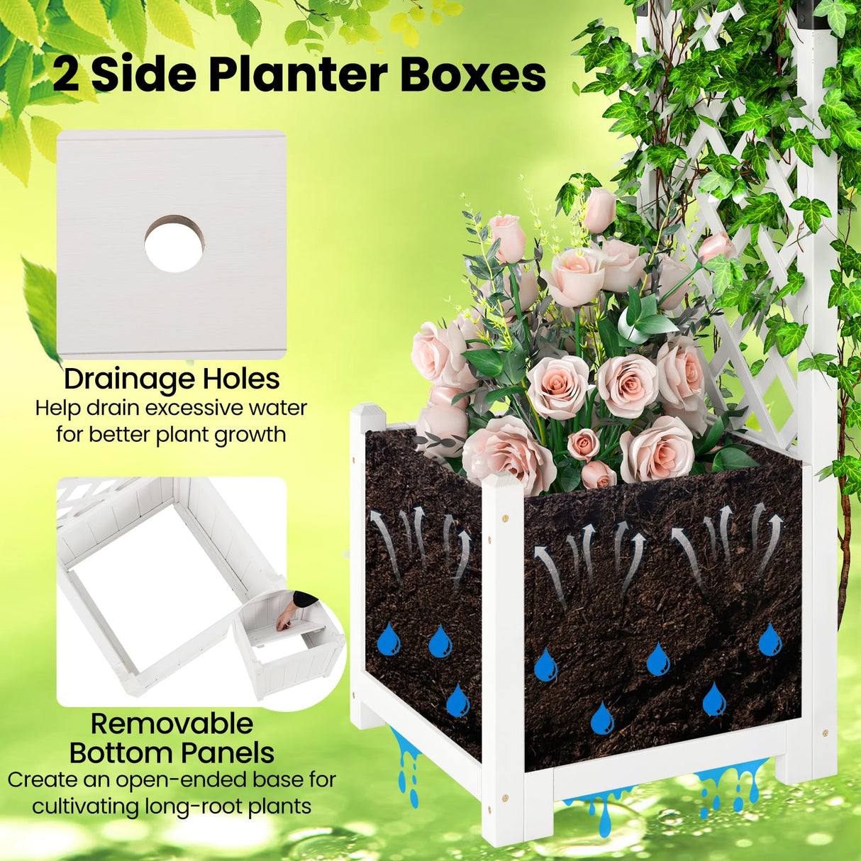 Happygrill Garden Arbor with Planter Boxes, Outdoor Wedding Arch with Trellis for Climbing Plants Vine Vegetables Herbs, Wooden Arbor Archway for Ceremony, Party (White) HAPPYGRILL