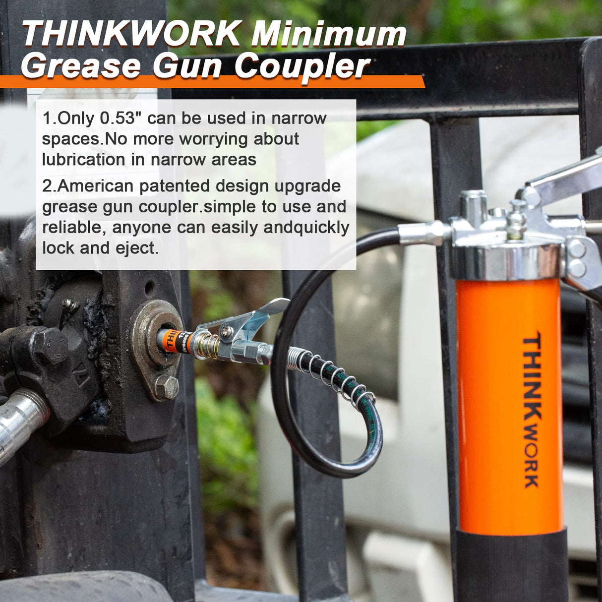 THINKWORK Grease Gun Coupler, 0.53" Grease Gun Tips, Strong Lock on Greases Gun Couplers, 12000 PSI Quick Release Grease Coupler, Compatible with All Grease Guns 1/8" NPT Grease Gun Fitting THINKWORK