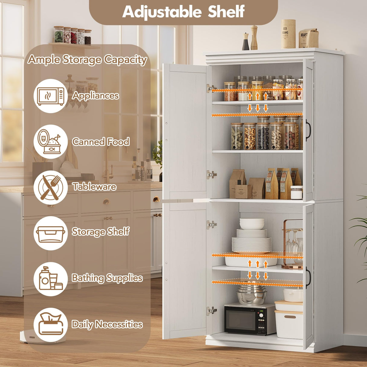 IDEALHOUSE Pantry Cabinet,70" Tall Kitchen Pantry Cabinet with Doors and Adjustable Shelves, Freestanding Cupboard, Tall Storage Cabinet for Bathroom, Dining Room, Living Room (Antique White) IDEALHOUSE