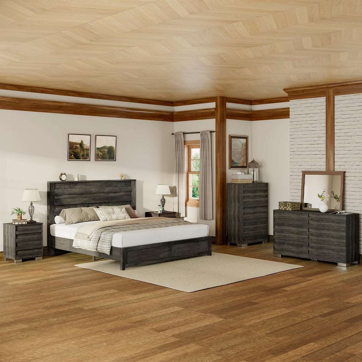 Albott Farmhouse 5 Drawers Dresser, Wood Rustic Chest of Drawers for Bedroom, Tall Dressers Organizer with Hidden Handles for Living Room, Hallway, Entryway, Rustic Grey Albott