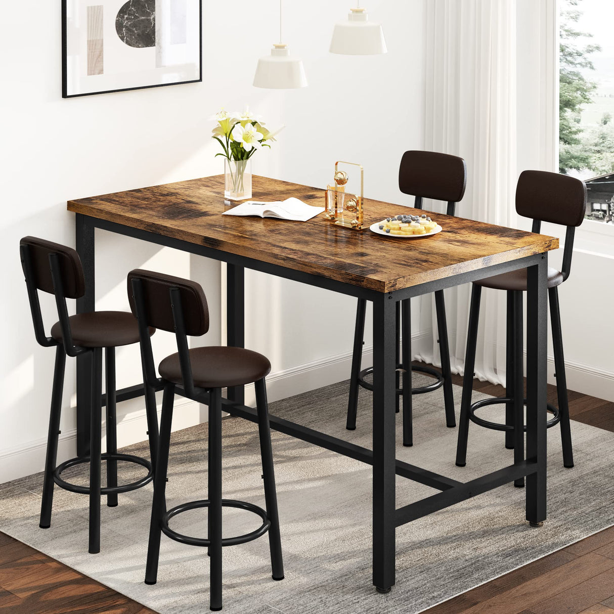 AWQM Space-Saving Faux Wooden Dining Set with 8 PU Upholstered Chairs for Modern Living AWQM