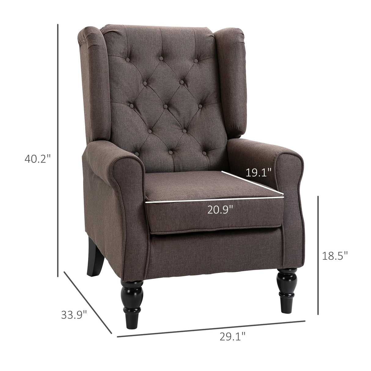 HOMCOM Mid-Century Modern Accent Chair, High Wingback Chair, Button-Tufted Upholstered Fabric Armchair with Retro Wood Legs for Living Room, Bedroom, Dark Brown HOMCOM