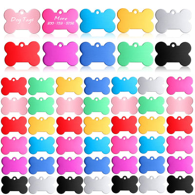 100 Pcs Blank Dog Pet Tags for Engraving 38MM Aluminum Bone Shape Name Tag Colorful Double Sided Dog Cat Phone Number Tag Pendants