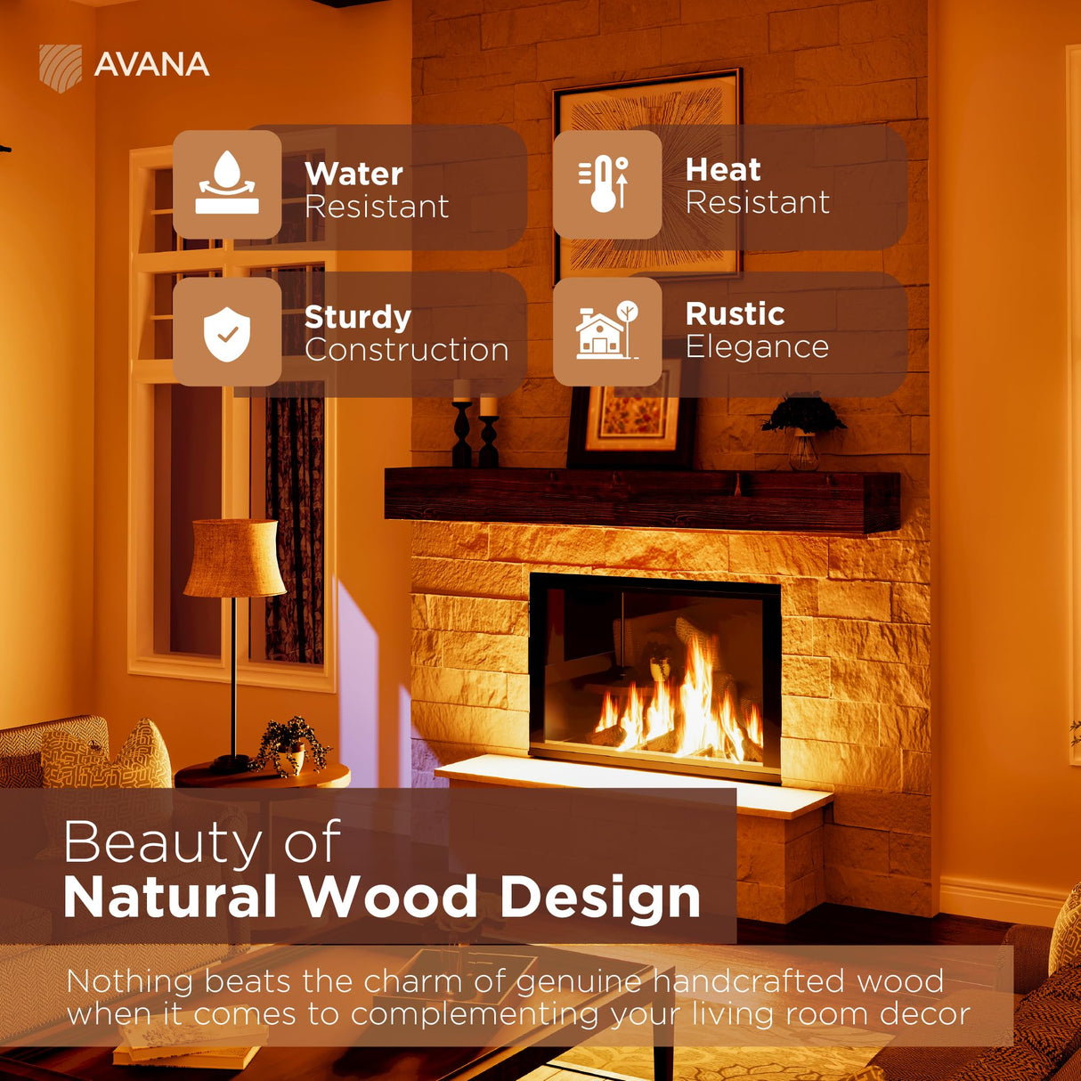 Avana Fireplace Mantel - Wall-Mounted Mantles for Over Fireplace - Farmhouse Fireplace Mantle Shelves - Handcrafted Wood Fireplace Mantels - Floating Fireplace Mantel 72 X 8 X 5 - Rustic Traditional Avana