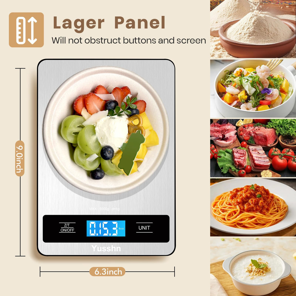 Yusshn Digital Kitchen Scale - Precision Food Scale for Cooking & Baking (1g/0.05oz Accuracy) - Waterproof Stainless Steel with LCD Display, Batteries Included - Weight in Grams & oz (Ash Silver) Yusshn