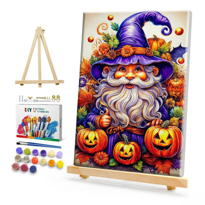 HeeBenor Halloween Paint by Numbers Kit for Adults with Frame, Pumpkin Gnome Paint by Number with Easel, DIY Halloween Gnome Adult Paint by Number Kits on Canvas Framed 8x12 Inch for Home Wall Decor