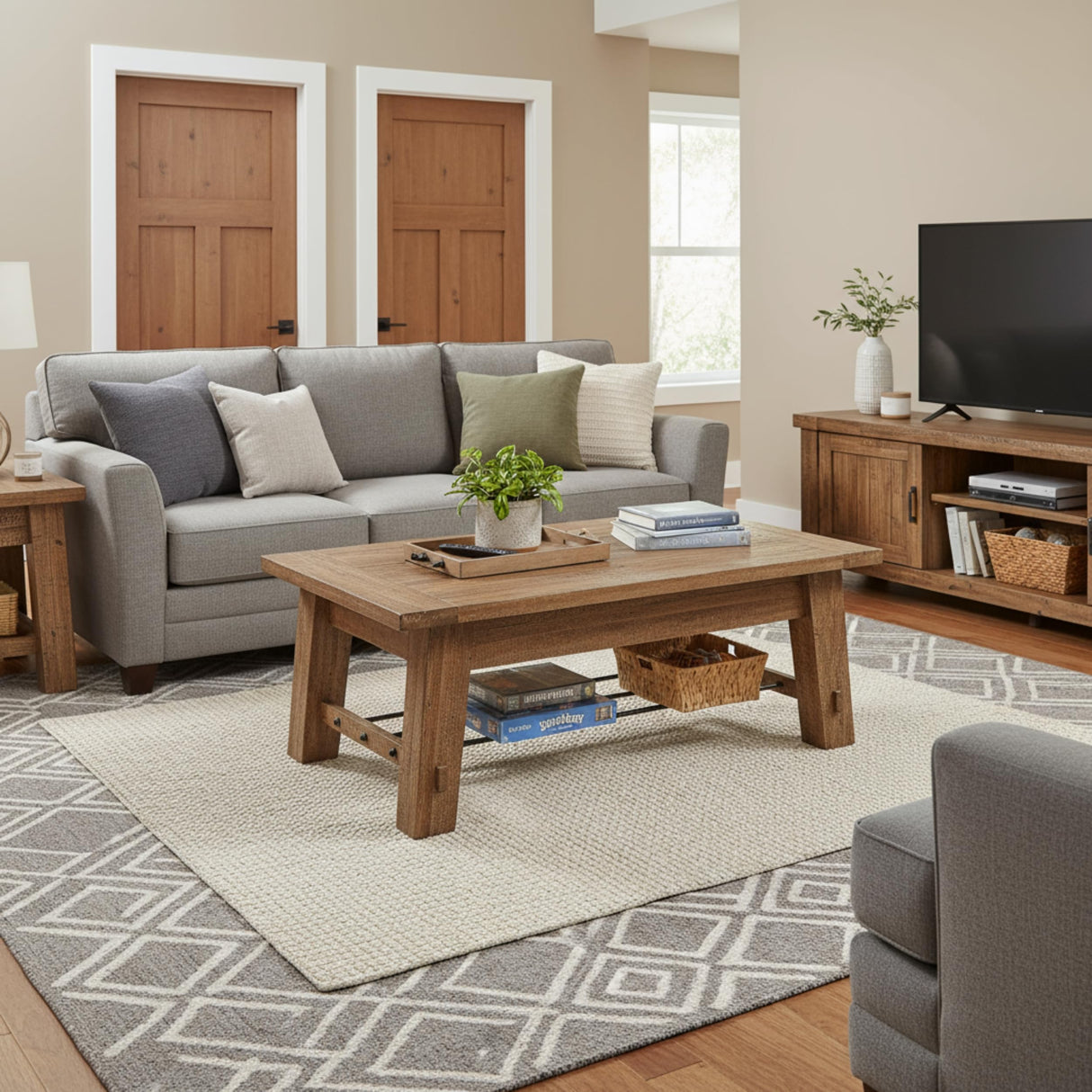 Durango 48-Inch Solid Wood Coffee Table with Storage Shelf Metal Accent – Industrial Farmhouse Living Room Table in Rustic Natural Finish by Alaterre Furniture Alaterre Furniture