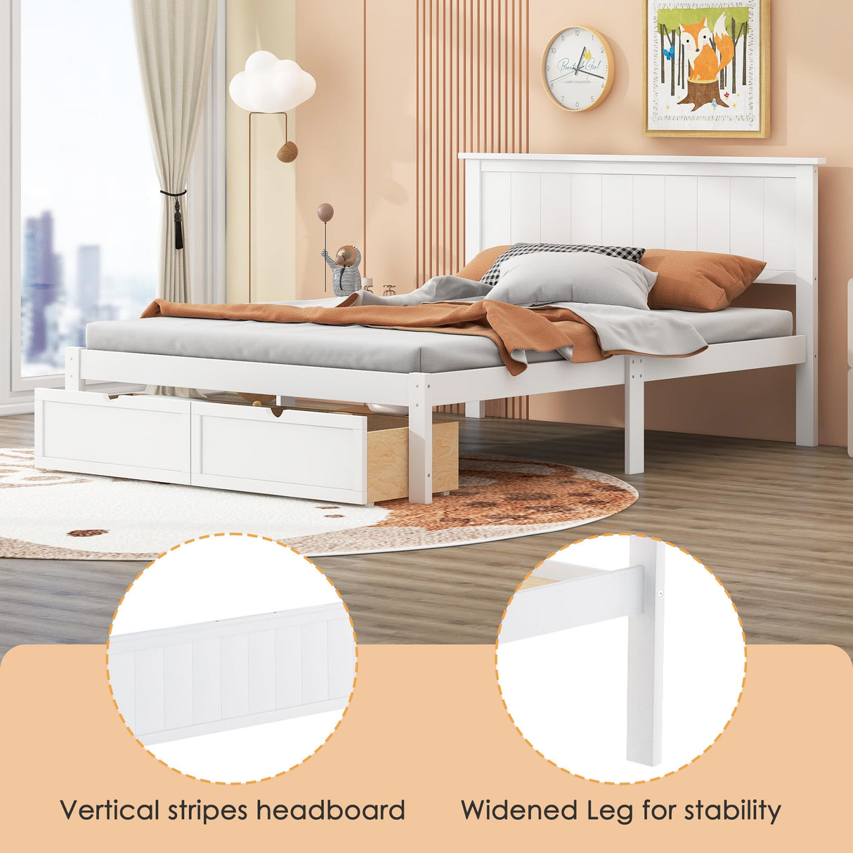 SOFTSEA Full Size Platform Bed with Under-Bed Storage Drawers and Solid Wood Construction SOFTSEA