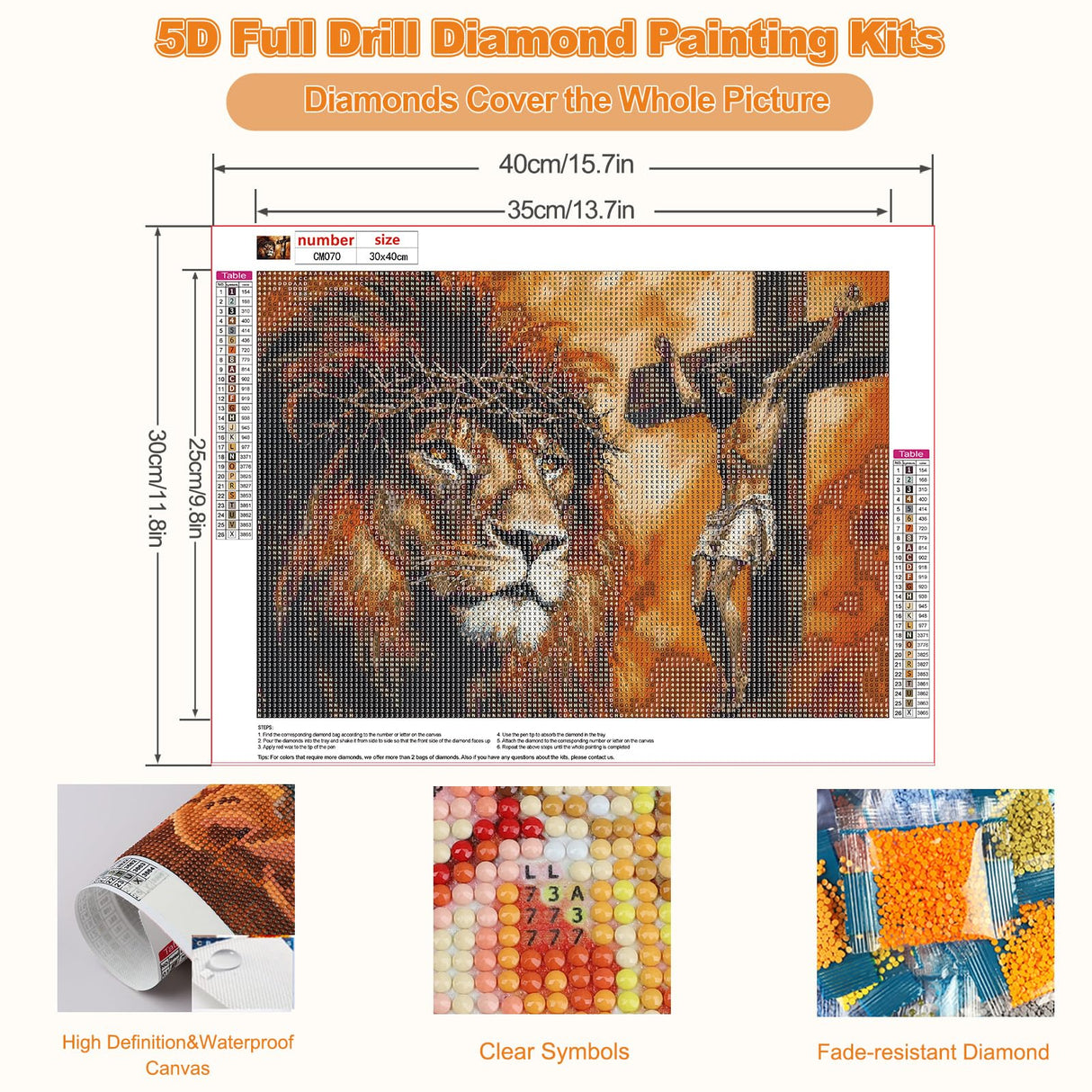 CEOVR Jesus Diamond Art Kits for Adults, Jesus Lion Diamond Painting Dots 5D DIY Full Drill Christian Religious Gem Art, Wall Decor for Home Office 16x12in CEOVR