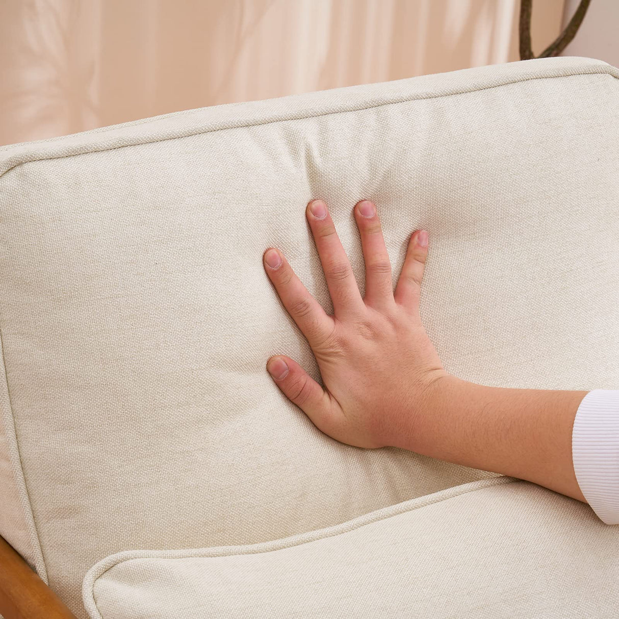 Bonnlo Fine Beige Accent Chairs Set of 2, Upholstered Mid Century Modern Lounge Fabric Chairs Reading Chairs Side Sitting Chair Solid Wood Farmhouse Armchairs for Living Room, Bedroom, Guest Room Bonnlo