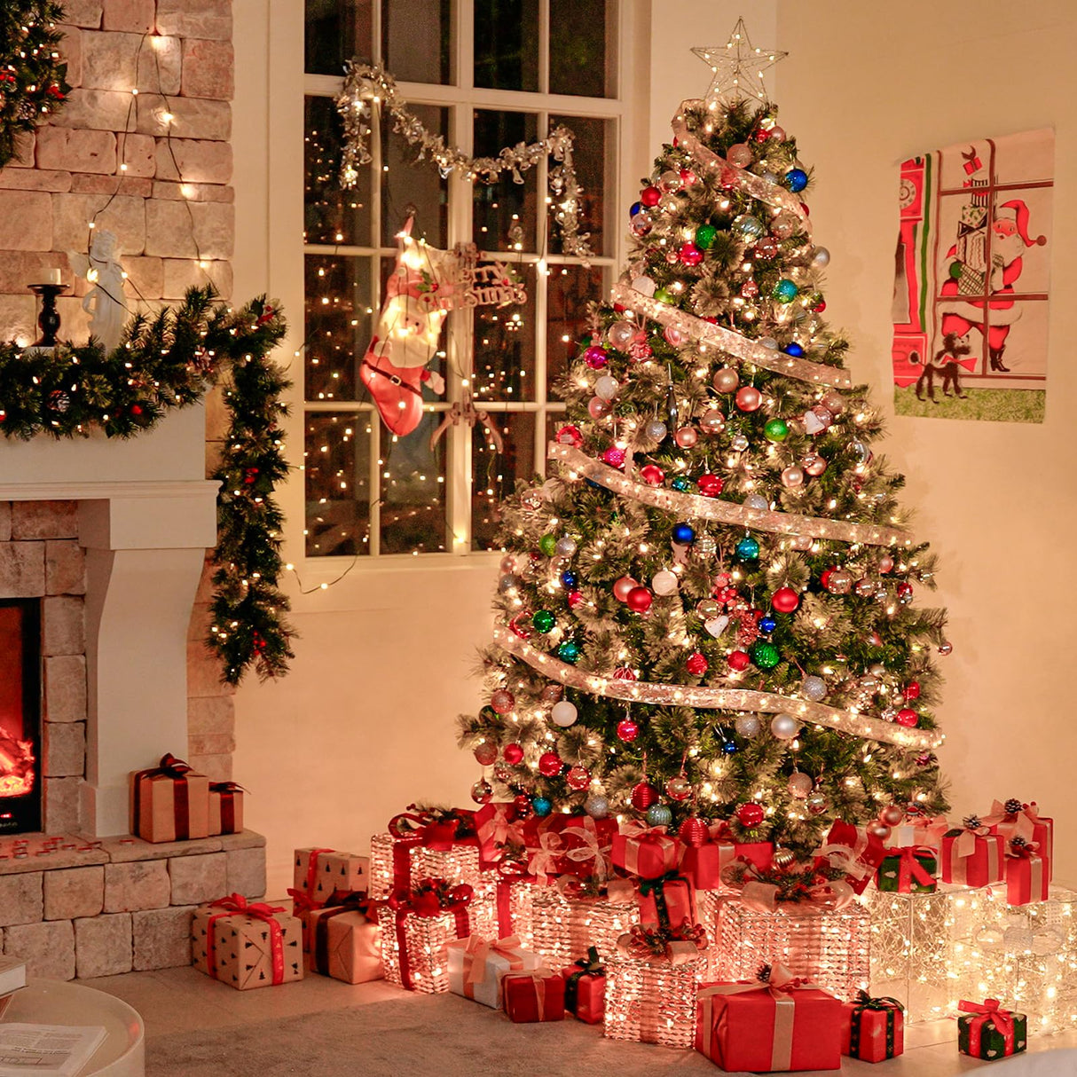 Hykolity 6 ft Prelit Christmas Tree, Artificial Christmas Pine Tree with 350 Warm White LED Lights, 1016 PVC Branch Tips & Needles, Metal Stand and Hinged Branches hykolity