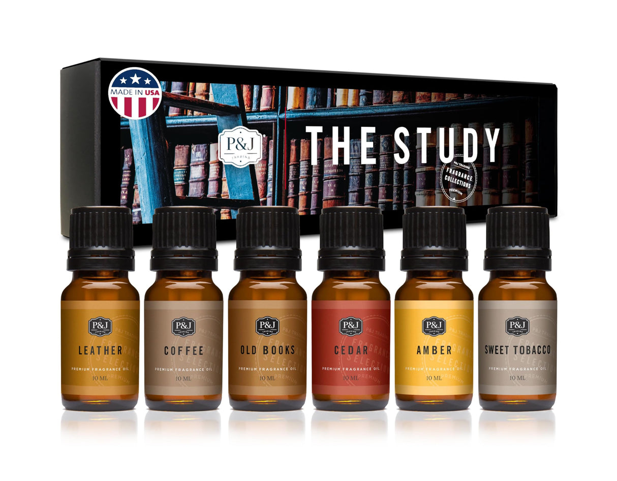 P&J Trading Fragrance Oil The Study Set | Leather, Coffee, Old Books, Cedar, Amber, Sweet Tobacco Candle Scents for Candle Making, Freshie Scents, Soap Making Supplies, Diffuser Oil Scents P&J Trading