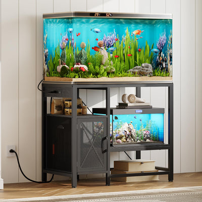 MAHANCRIS 40-50 Gallon Fish Tank Stand, Aquarium Stand with Power Outlet and Storage Cabinet, Heavy Duty Tank Stand Suitable for Turtle Tank, Reptile Terrarium, for Home Office, Black FTBK50E01