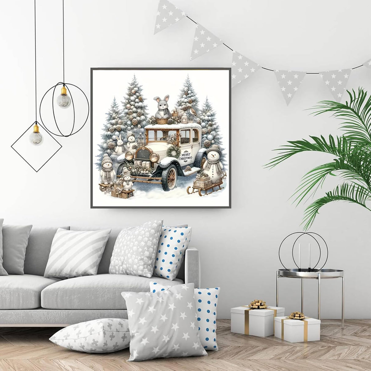 Christmas Diamond Art Kits for Adults, Winter Christmas Truck Diamond Painting Kits for Beginners,5D DIY Full Drill Snowman Paint by Diamonds Gem Art Painting Kit for Home Wall Decor 13.8x13.8inch GXGLLPZBY