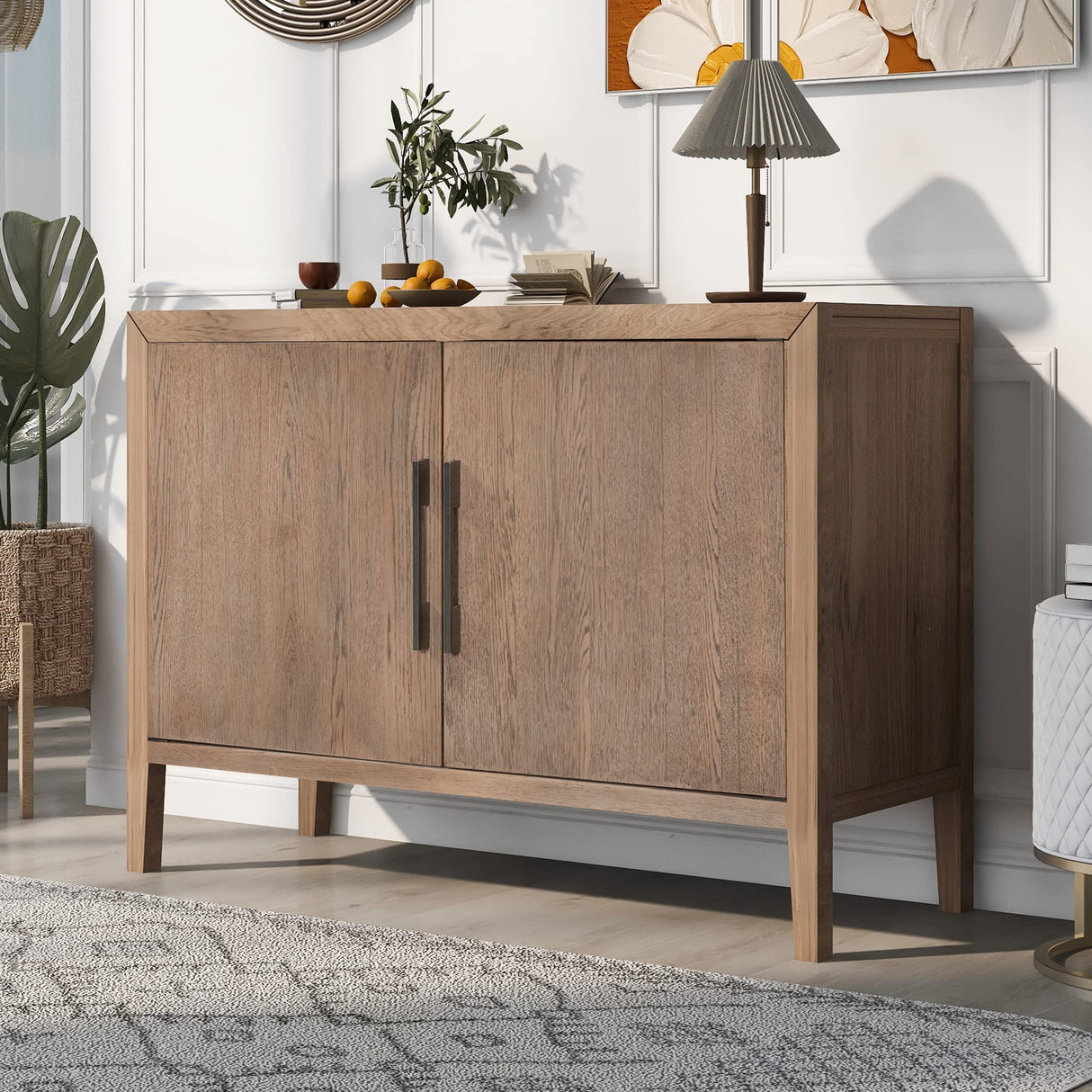 Merax Beige Modern Wood Buffet Sideboard with 2 Doors, Farmhouse Free Standing Storge Cabinet Console Table for Living Dinning Room Hallway, 47.2'' L Merax