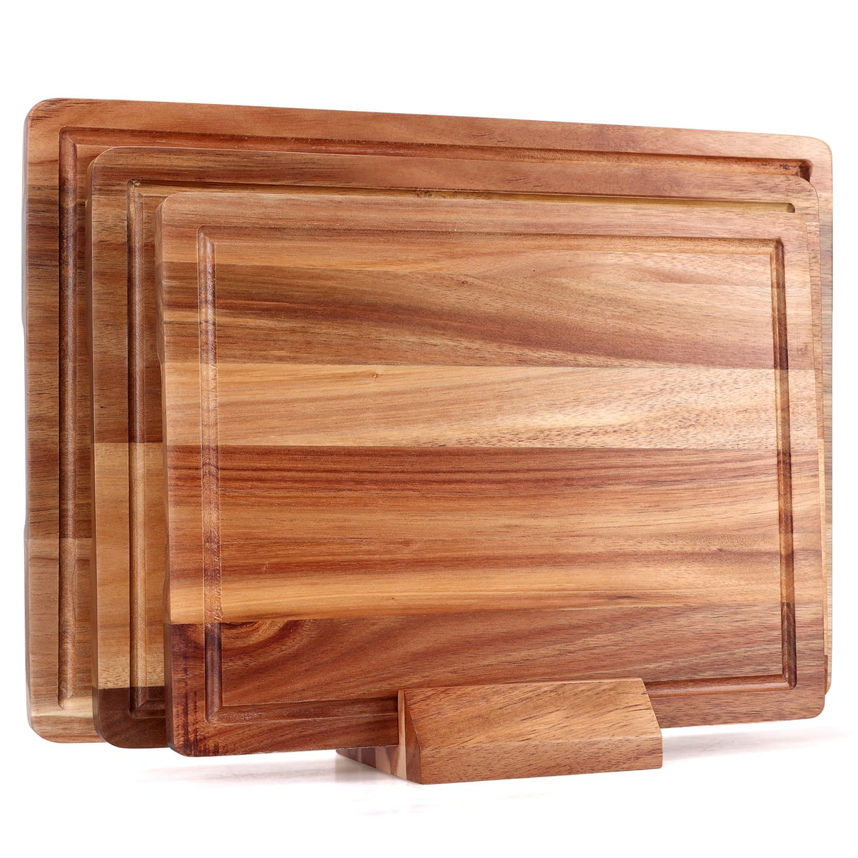 Extra Large Acacia Wood Cutting Board Set of 3 Wooden Chopping Board With Holder Fruit Cutting Board Charcuterie Boards for Kitchen Bread Cheese Serving Board Meat Cutting Board Carving Board Gtencemen