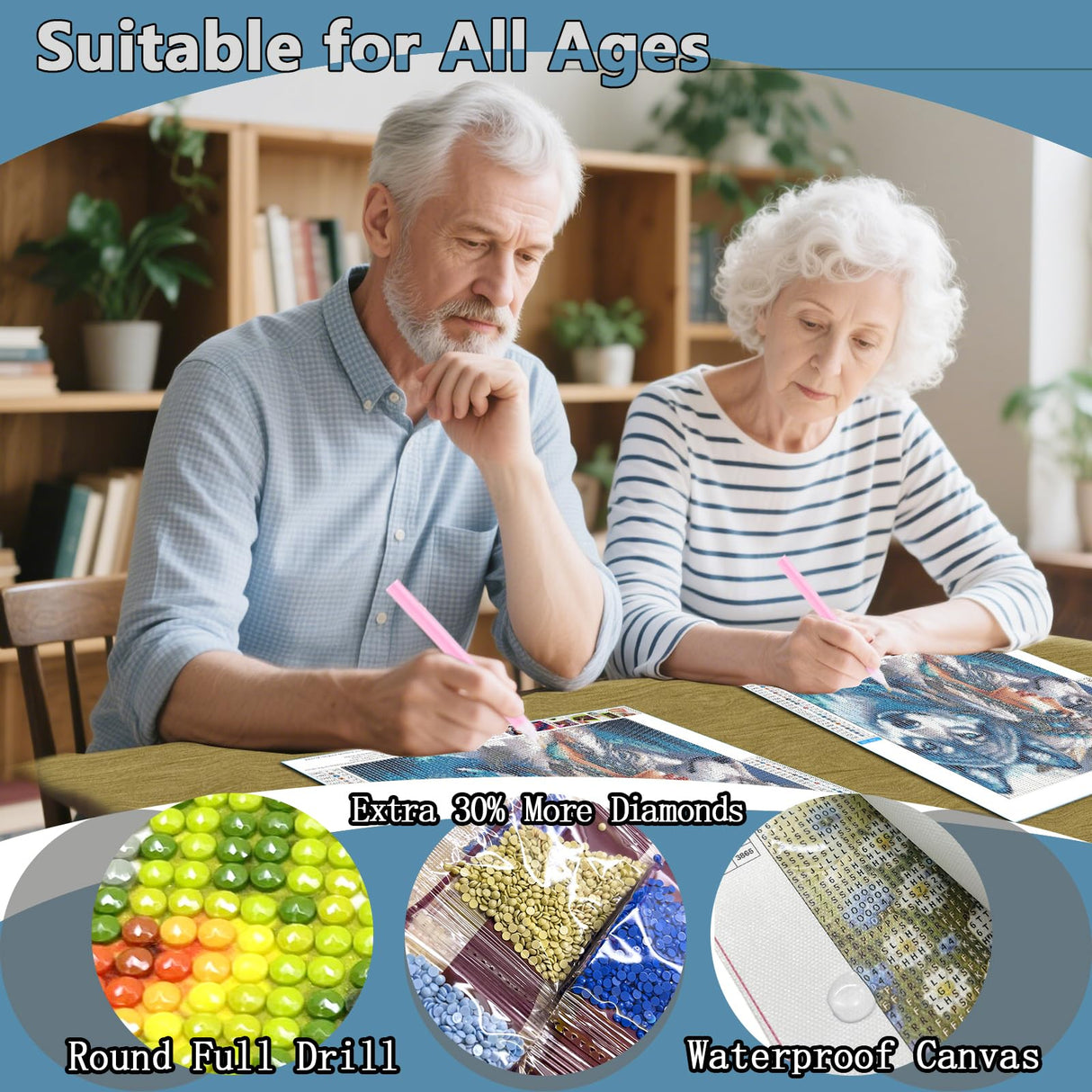 AMORARS 5D Diamond Painting Kit for Adults, Wolf Diamond Art Beginners - DIY Full Diamond Dot Gem Art Paintings, Suitable Gifts, and Home Decoration Crafts, 12x12Inch AMORARS