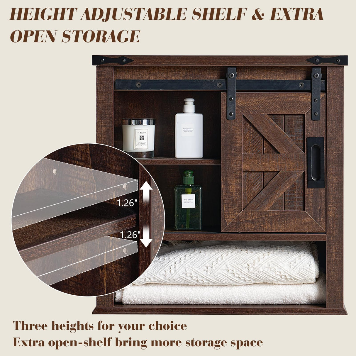 LUXOAK Farmhouse 24” Bathroom Wall Cabinet with Sliding Barn Door & Adjustable Shelf, Medicine Cabinet Wall Mounted, Storage Cabinet for Bathroom, Toilet, Kitchen, Living Room, Reclaimed Barnwood LUXOAK