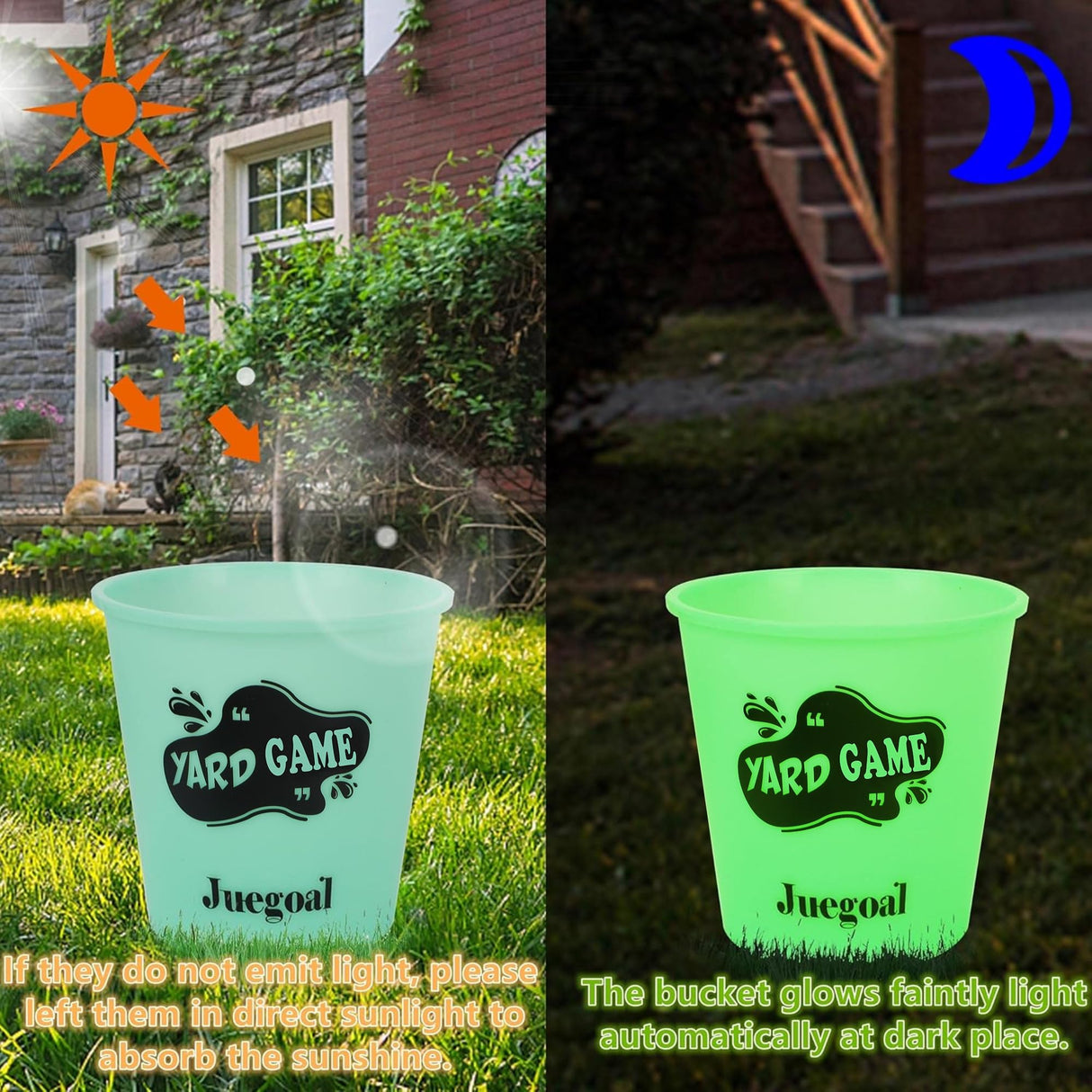 Juegoal Outdoor Toss Game Glow in Dark with Noctilucent 12 Buckets & 6 Balls, Throwing Game for Beach, Camping, Lawn and Backyard Juegoal