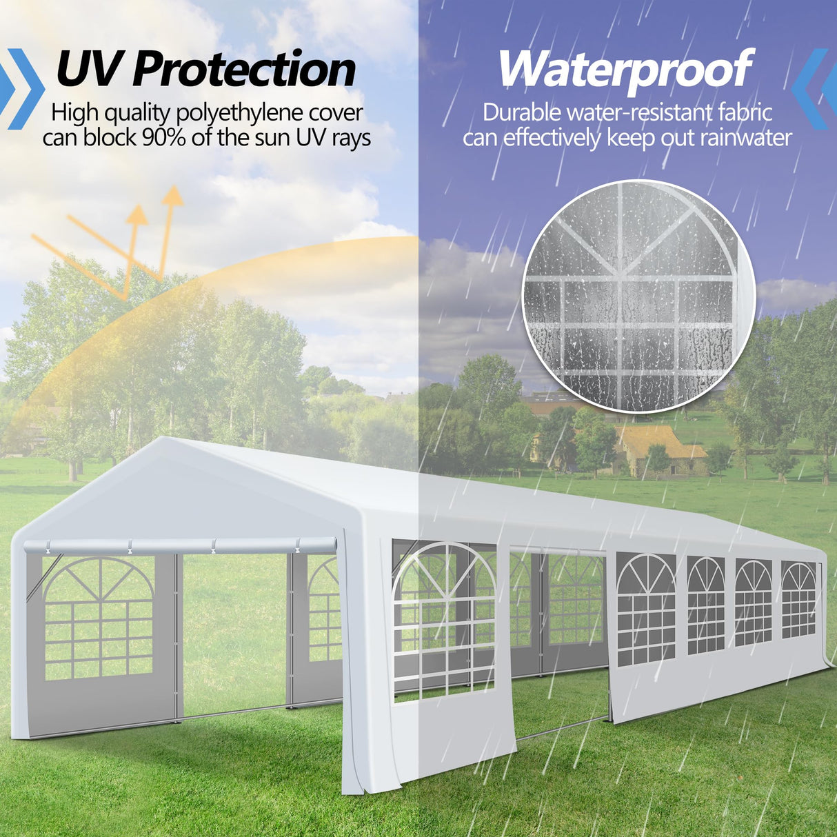 Outdoor Heavy Duty Party Tent Large Canopy Wedding Event Shelter Carport with Removable Sidewalls & 4 Sand Bags for Patio Outdoor Garden Events, White (20x40 FT) HOWSVN