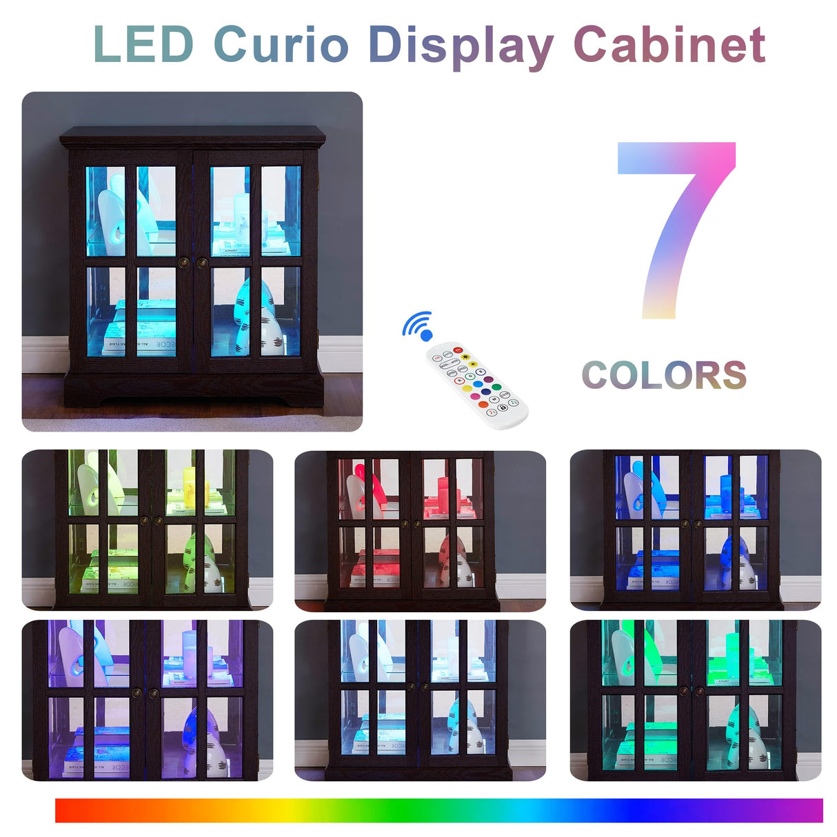 Mcltopz 2 Tiers Lighted Curio Glass Display Cabinet, 2 Lattice Doors Retro Curio Cabinet with Adjustable Shelves, Elegant Glass Display Cabinet Display Case Showcase Bookcase for Living Room (Cherry) Mcltopz