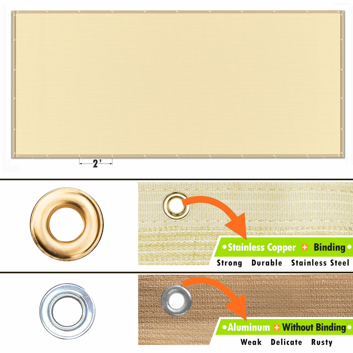 ShadeMart 10' x 20' Beige Pergola Sun Shade Canopy Replacement Cover UPF50, Commercial Grade 260 GSM Cloth for Outdoor Patio, Garden, Backyard (We Make Custom Size) ShadeMart