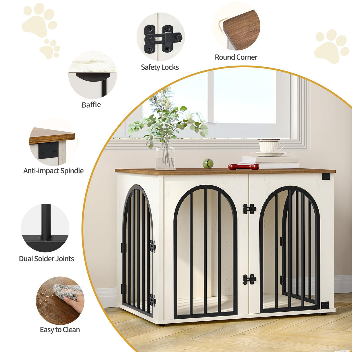 Hzuaneri 31.5'' Wooden Dog Crate Furniture, Indoor Dog Kennel Dogs Cage for Small/Medium Dogs, Heavy Duty Dog Crates Decorative Pet House End Side Table TV Stand, White Brown DFC85114B Hzuaneri